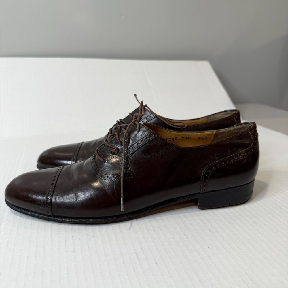 Salvatore Ferragamo Studio Brown Red Leather Oxford Lace-Up Shoes size 9.5 D